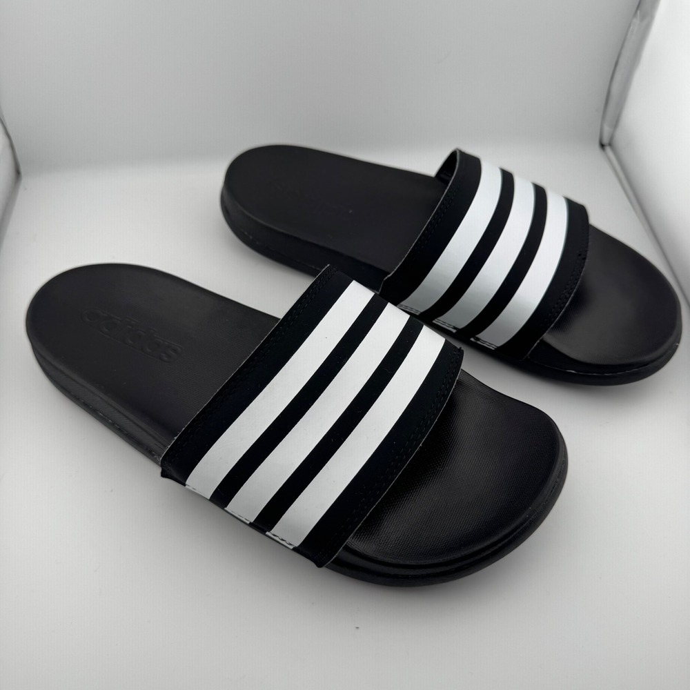 Adidas Adilette Shower Slides Men 5 Black White Striped Sport Sandals A:JS4313 - Picture 3 of 6